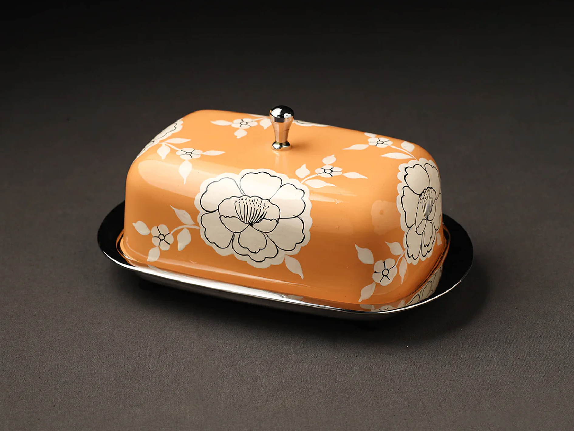 Hand-painted Enamelware Butter Dish - Stainless Steel, 6x4 Inches, Gray - Unique Artistry, Durable Design, Decorative Table Accent