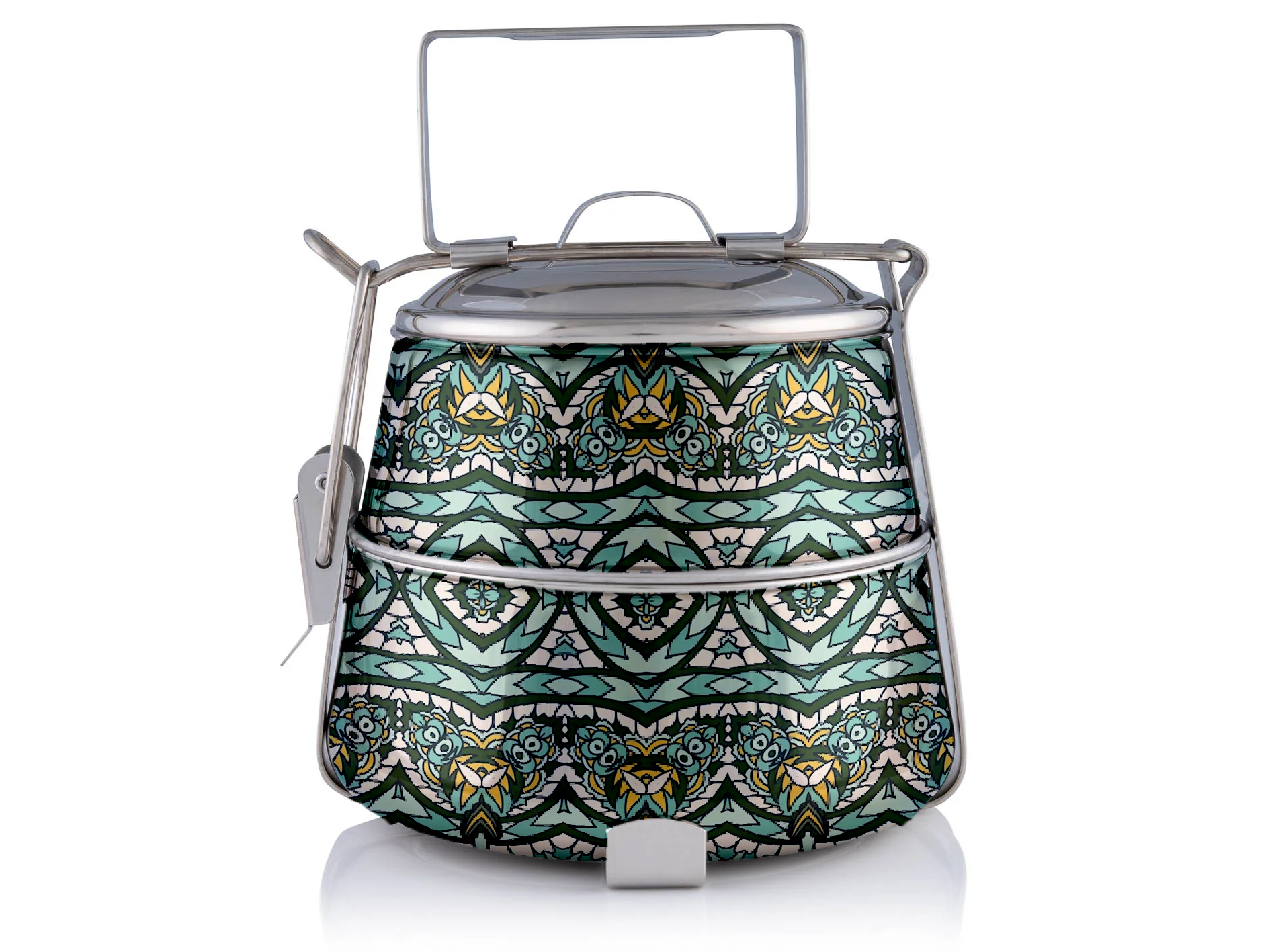 Hand Painted Enamelware Lunch Box Box A101 - Stainless Steel Multicolour Design | Durable Hand-painted Artwork Secure Closure Portable Handle