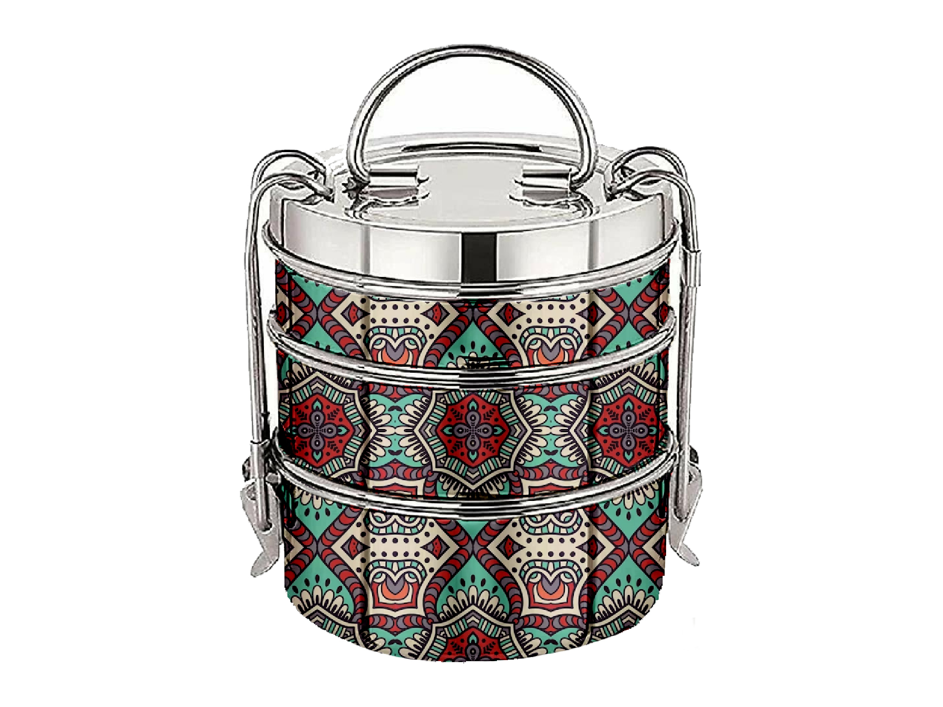 Hand Painted Enamelware Lunch Box Box A101 - Stainless Steel Multicolour Design | Durable Hand-painted Artwork Secure Closure Portable Handle