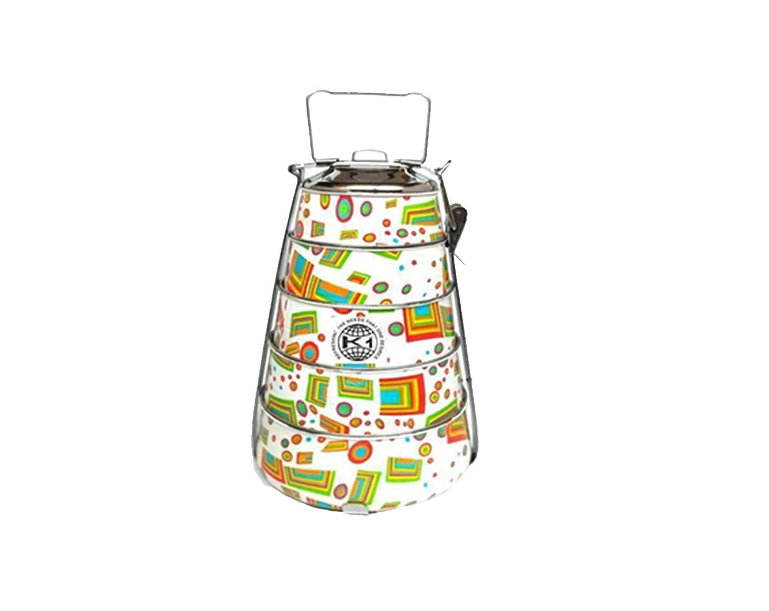 Hand-painted Enamelware Lunch Box - Stainless Steel Multicolour Finish | Durable Metal Design Artistic Patterns For Industrial Use