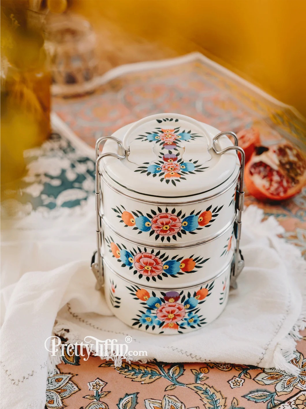Hand Painted Enamelware Lunch Box Box A128 - Color: Blue