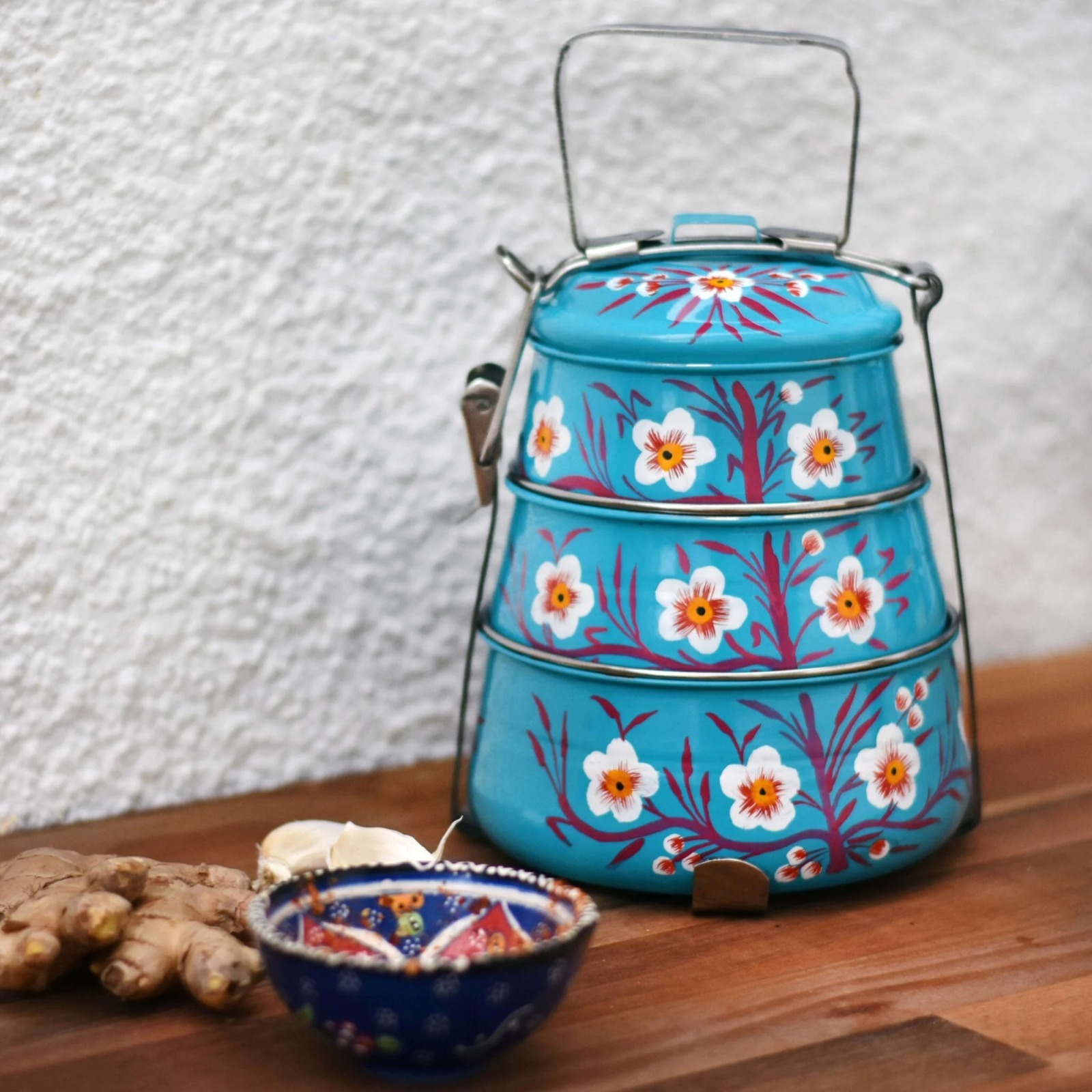 Hand Painted Enamelware Lunch Box Box A128 - Color: Blue