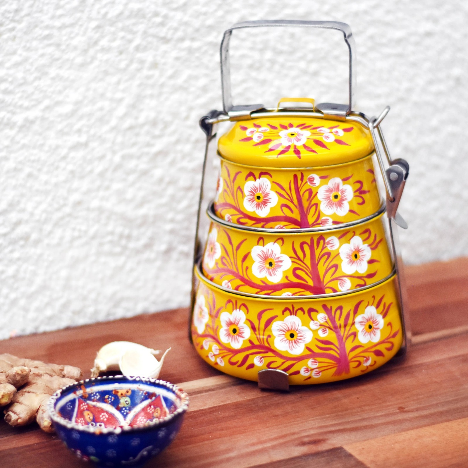 Hand Painted Enamelware Lunch Box Box A128 - Color: Blue