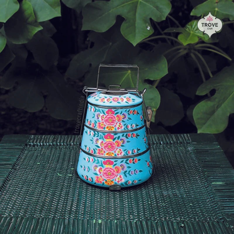 Hand Painted Enamelware Lunch Box Box A129 - Color: Blue