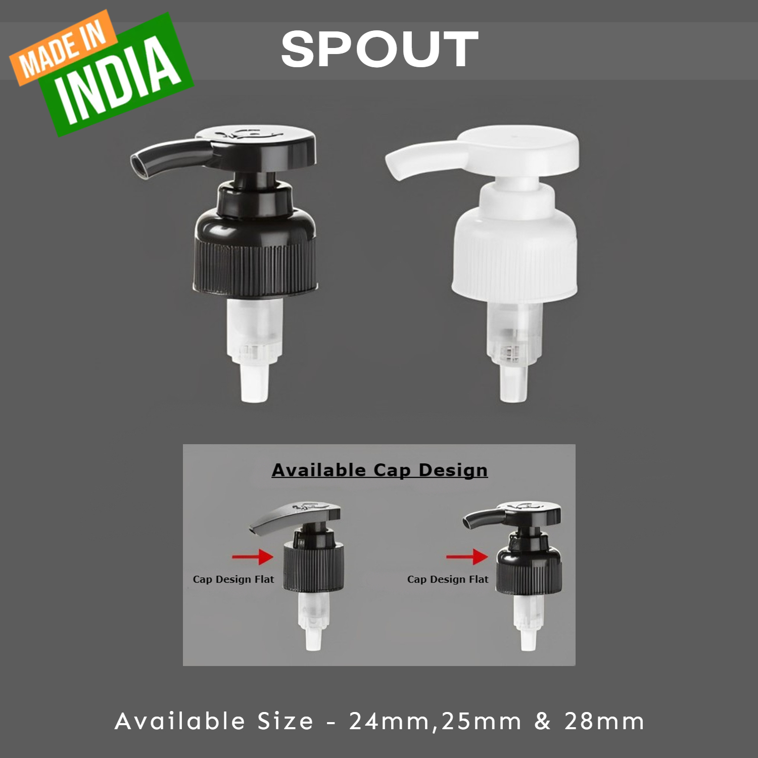 Plastic Lotion Pump - 24mm Neck Size, Black & White Colors | Pump Sprayer For Bottles, Made From Durable Plastic