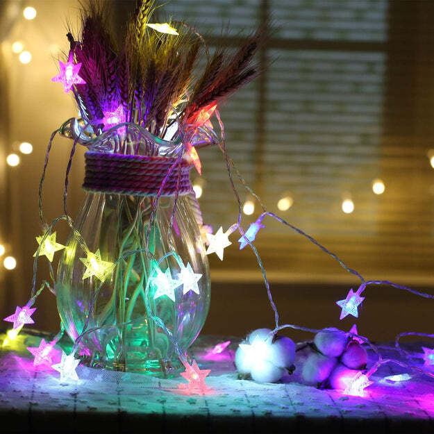 28 Led Star 3 9 Meter Star Shape Led Light Battery Operated With Flashing Modes For Home Decoration - Color: Multicolor