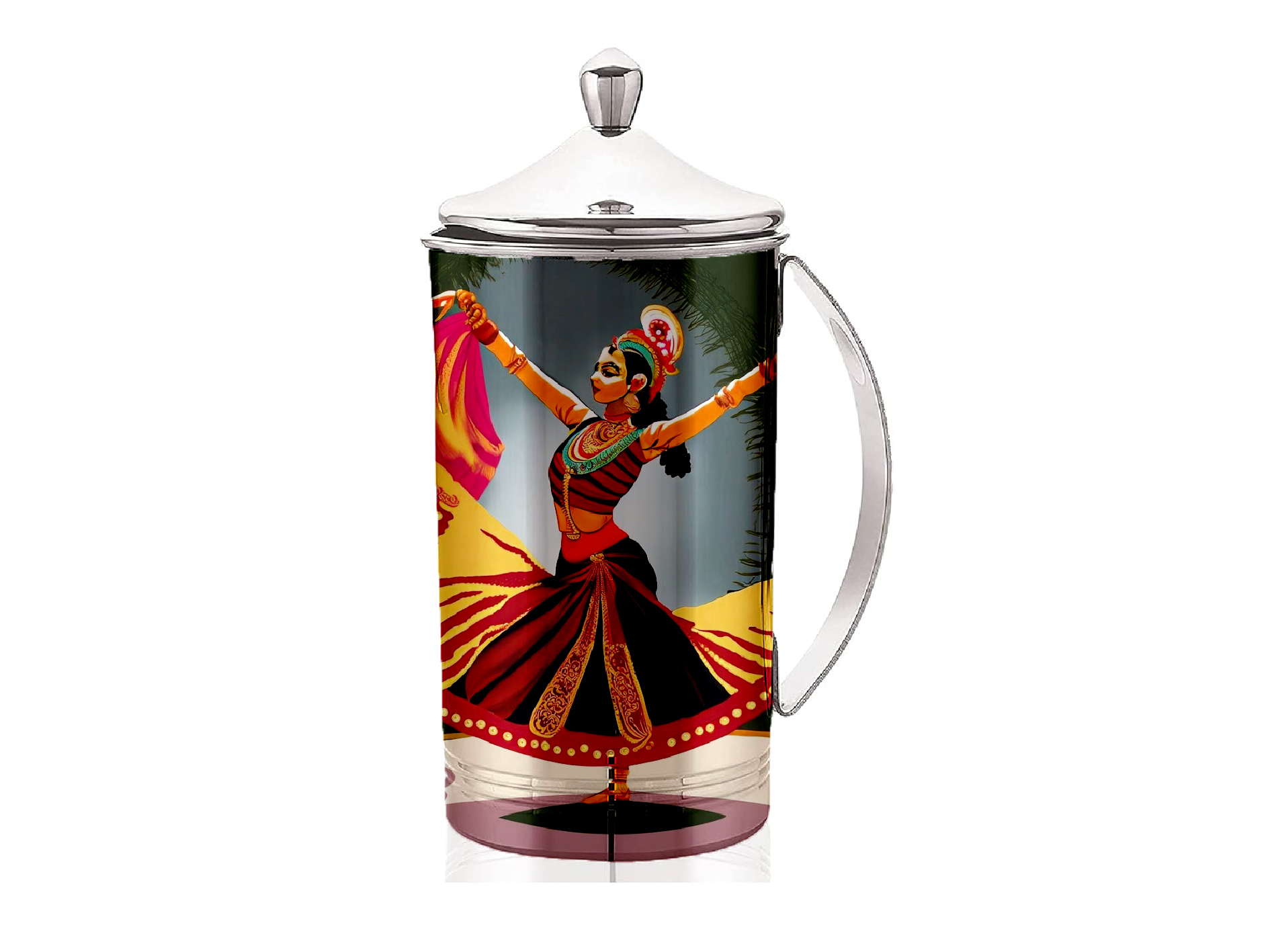 Hand Painted Enamelware Jug With Glass A151 - Color: Multicolour
