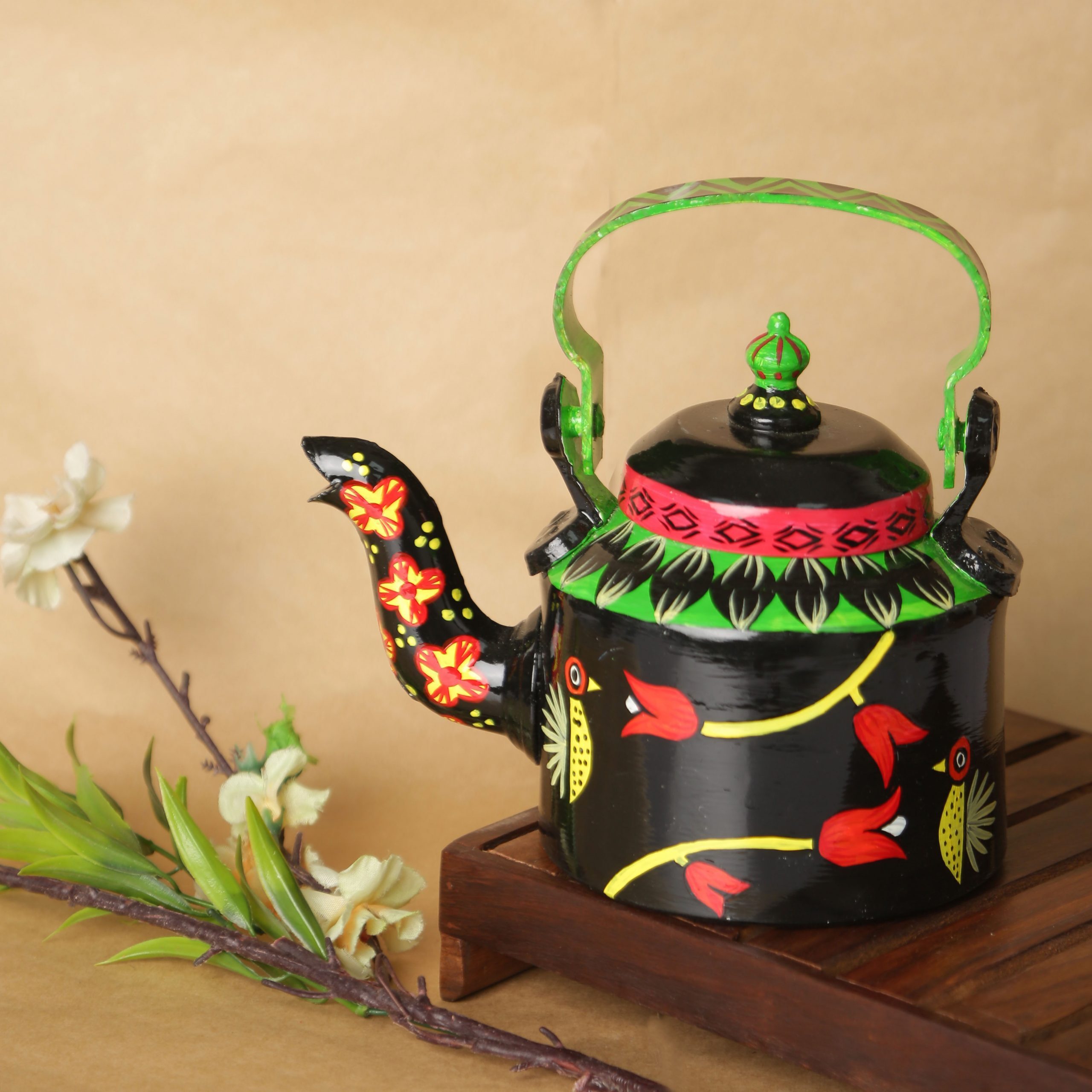 Steel Hand Painted Enamelware Kettle A174 - Color: Blue
