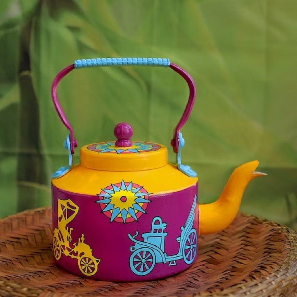 Steel Hand Painted Enamelware Kettle A174 - Color: Blue