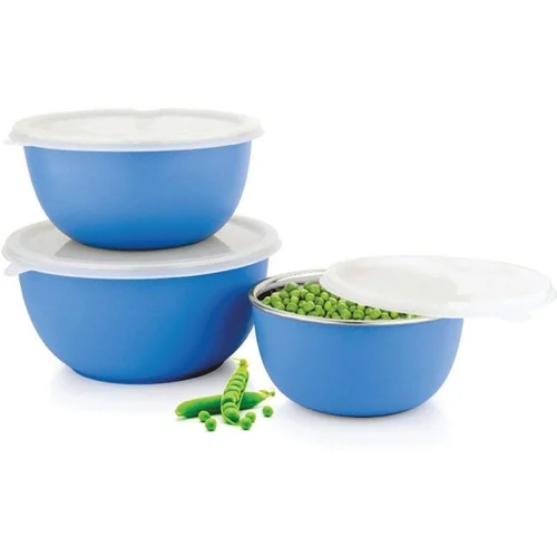 स्टेनलेस स्टील ब्लू माइक्रोवेव सेफ यूरो बाउल सेट ऑफ 3