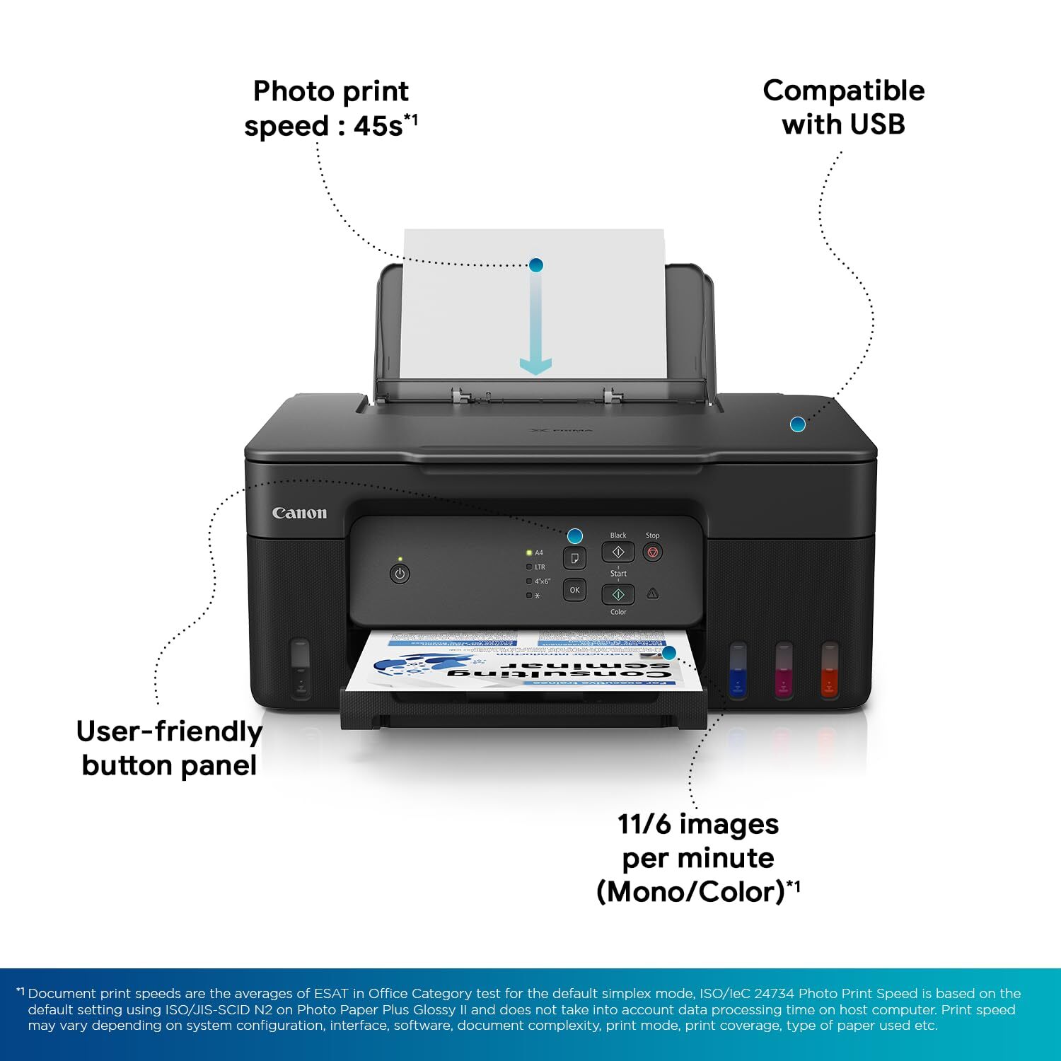 Pixma G2730 Printer - Compact Design , Iso Standard Print Speed 11.0/6.0 Ipm , Easy Hassle-free Ink Refilling , Borderless Photo Printing Up To A4