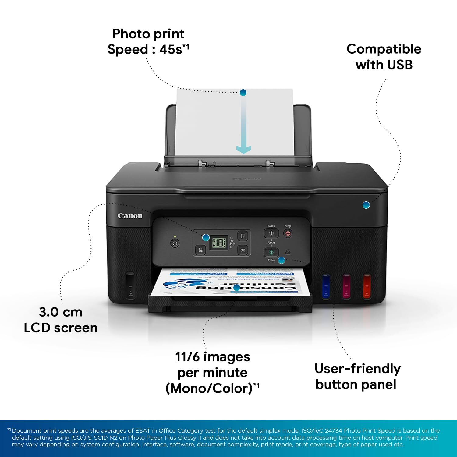 Pixma G2770 Printer - Ultra High Page Yield Up To 7,700 Mono & 8,100 Color Pages , Easy Maintenance With Compact Space-saving Design