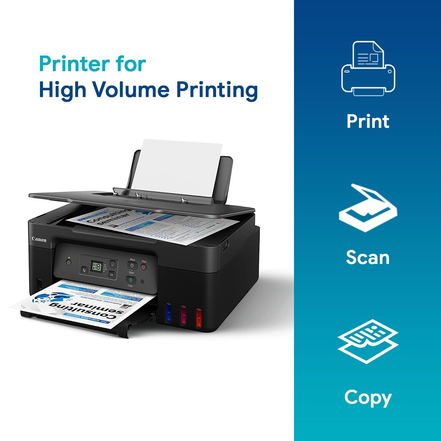 Pixma G2770 Printer - Ultra High Page Yield Up To 7,700 Mono & 8,100 Color Pages , Easy Maintenance With Compact Space-saving Design