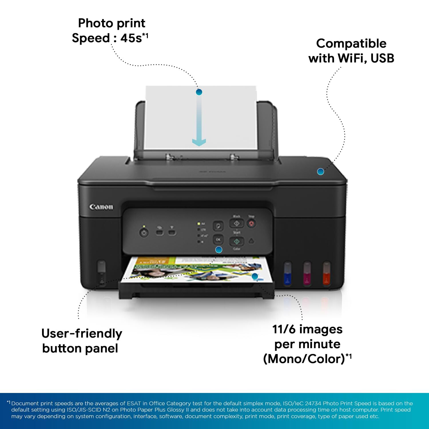 Pixma G3730 Printer - Compact Size, High-volume Ink Bottles | Hassle-free Refilling, Mobile & Cloud Printing, Easy Maintenance