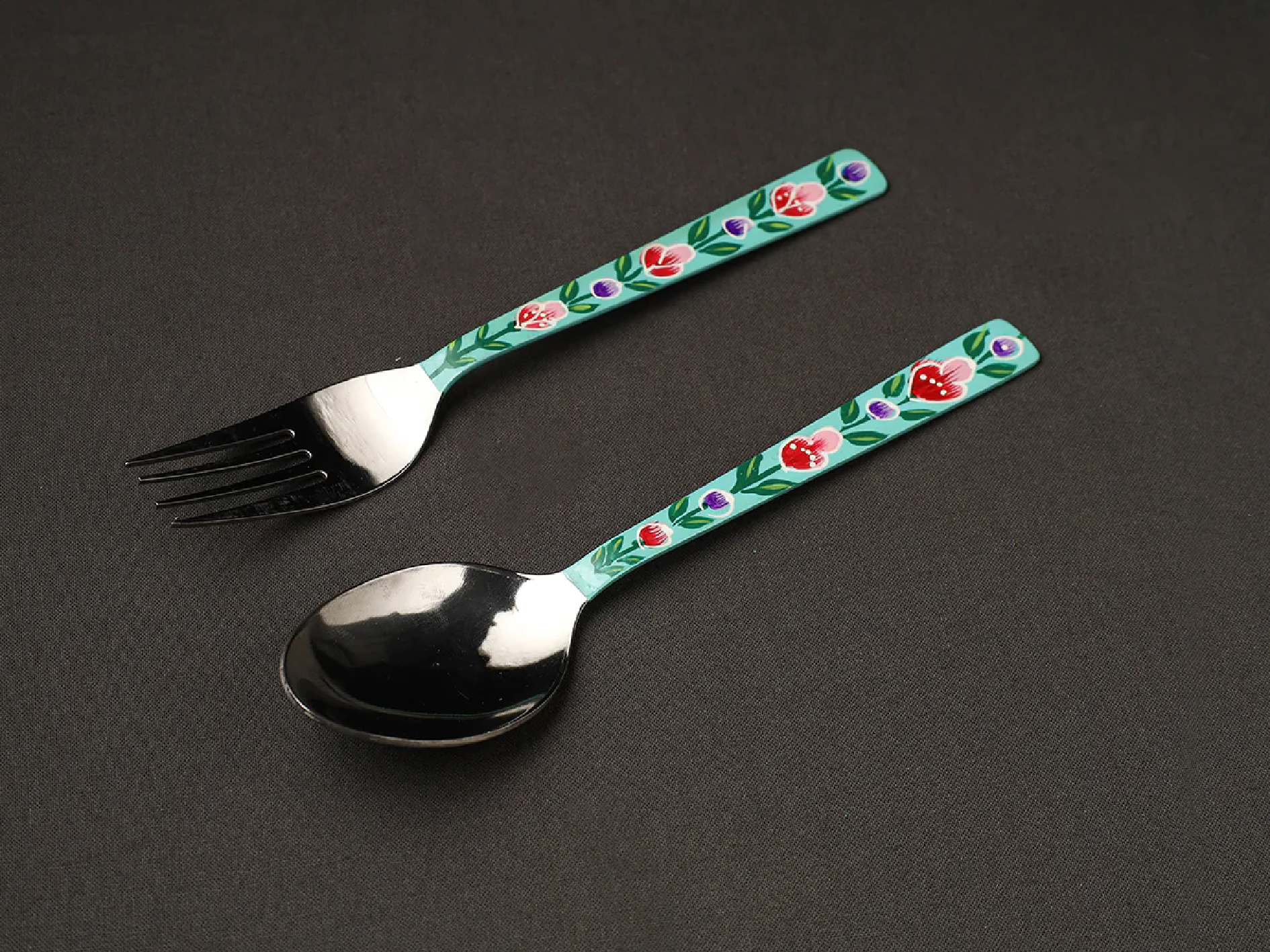 Steel Hand Painted Enamelware Spoon With Fork A189 - Color: Black