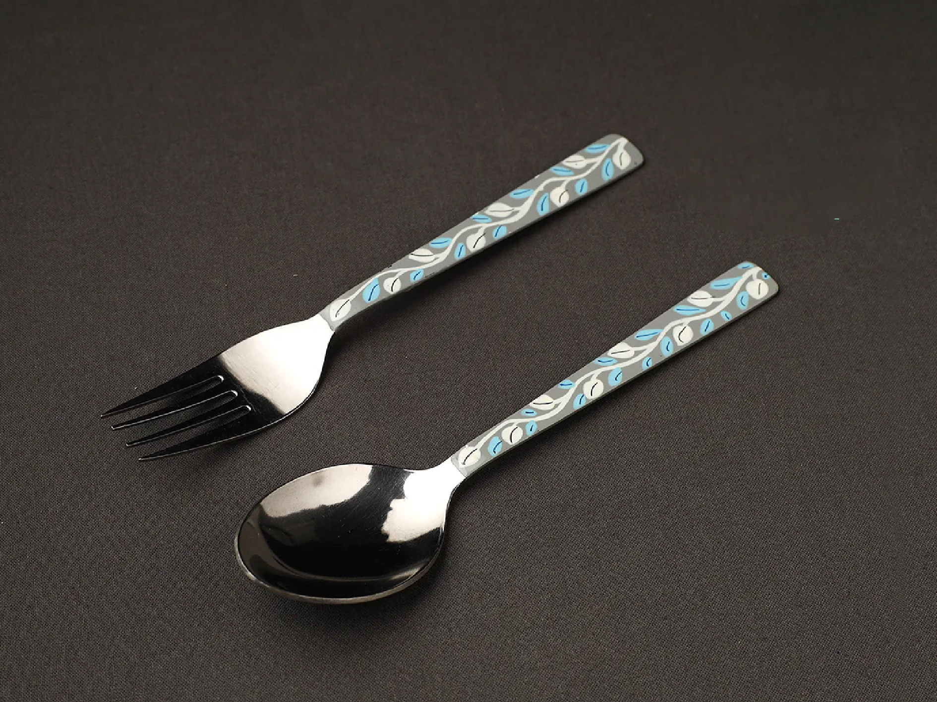 Steel Hand Painted Enamelware Spoon With Fork A189 - Color: Black