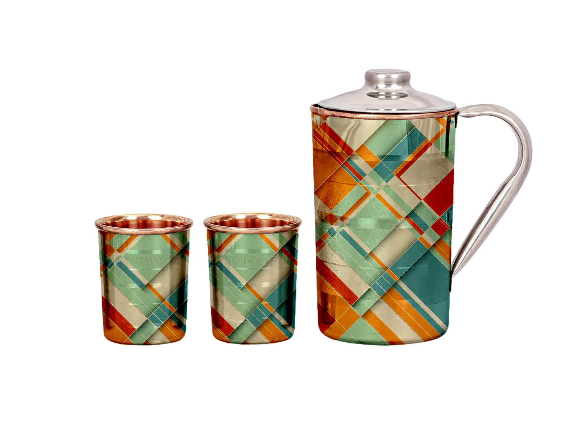 Hand Painted Copper Jug With Glass Set A195 - Color: Multicolour