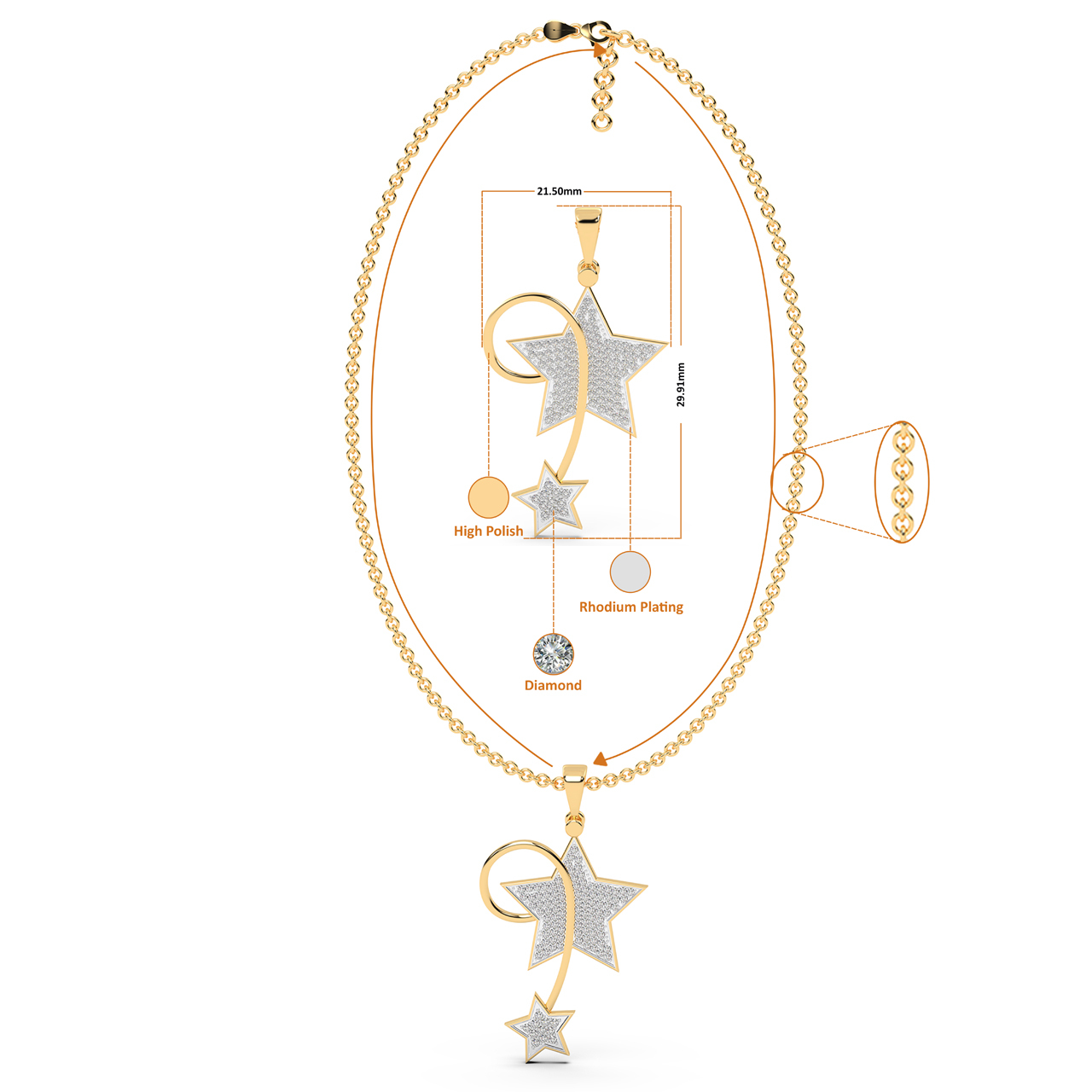 Stylish Stary Design Diamond Pendant - Diamond Carat Weight: 0.372 Carat