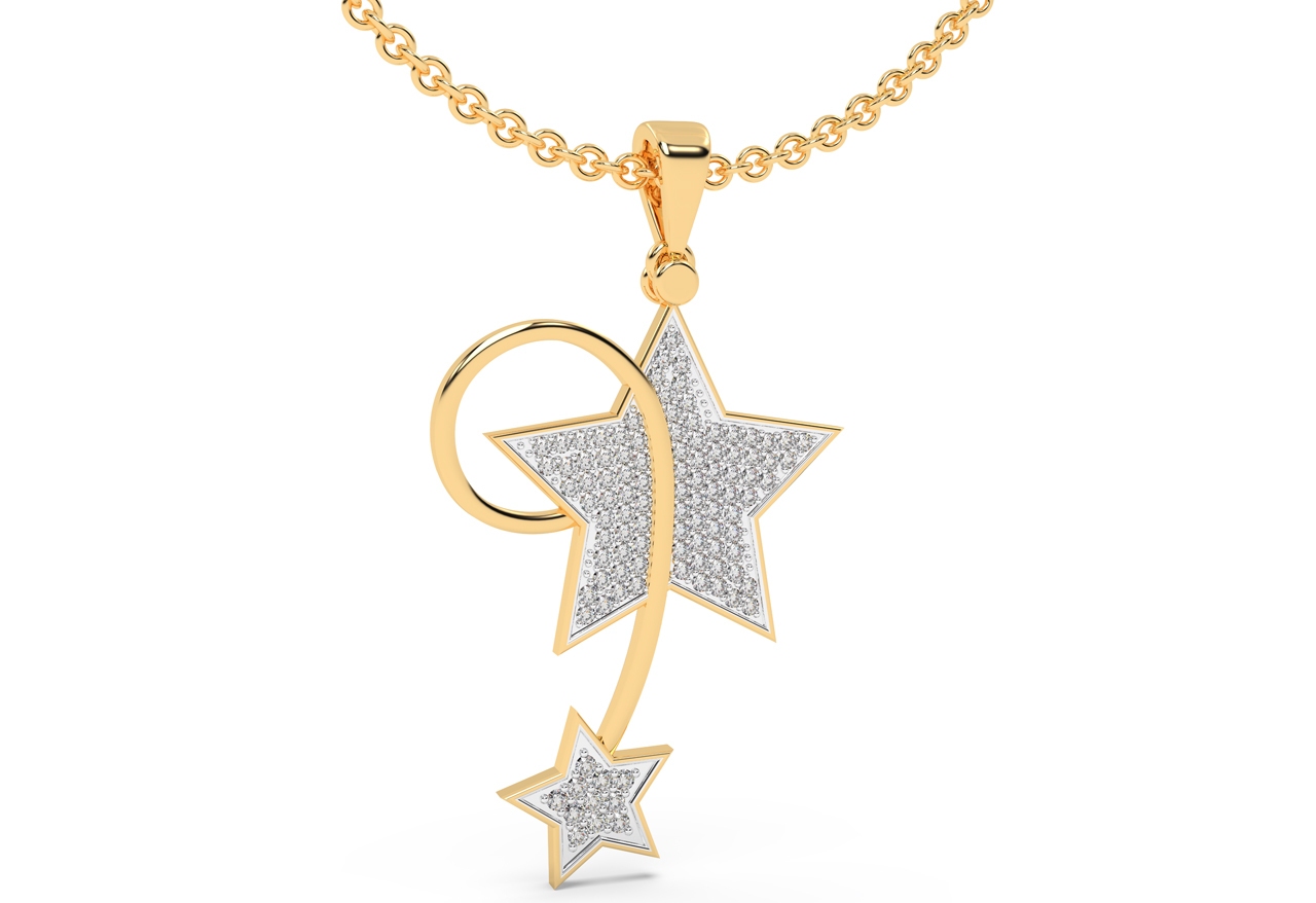 Stylish Stary Design Diamond Pendant - Diamond Carat Weight: 0.372 Carat