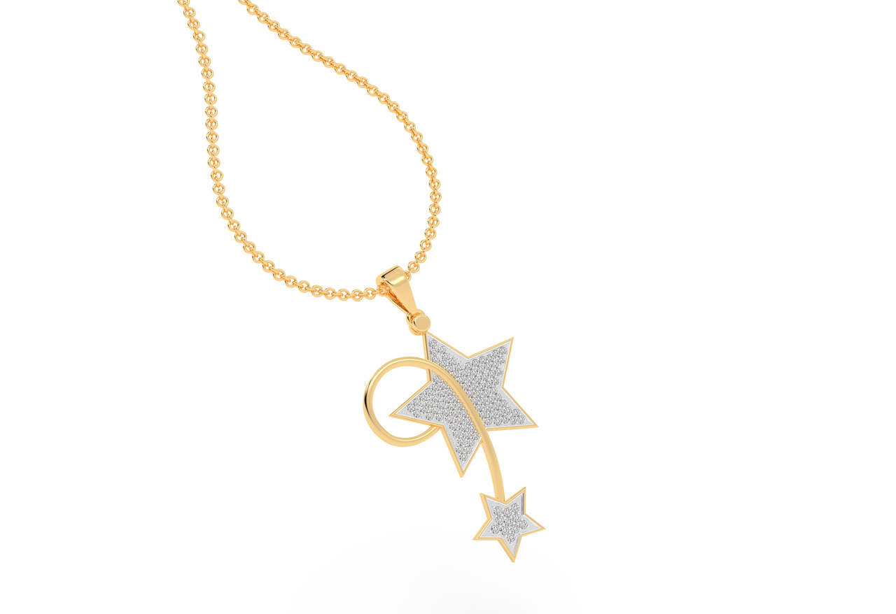 Stylish Stary Design Diamond Pendant - Diamond Carat Weight: 0.372 Carat