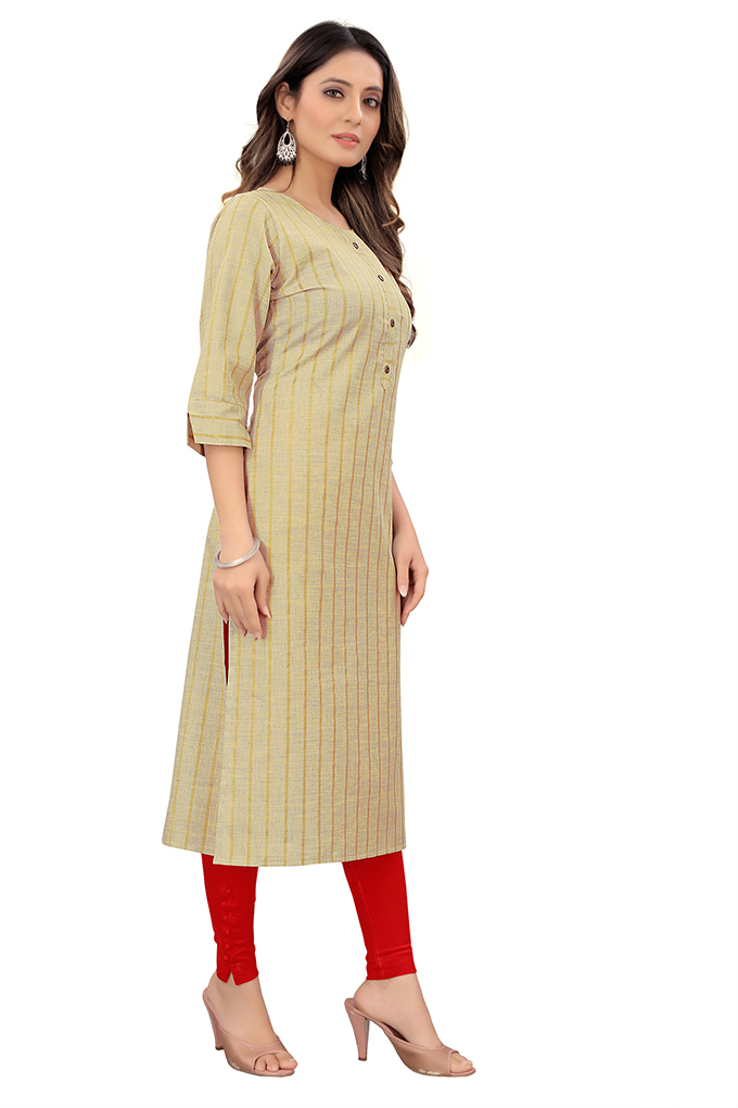 New Cotton Kurtis - Cotton, Sizes: M, L, Xl, Xxl, Bust: 32-38 In, Waist: 28-34 In, Length: 44 In, Color: Beige, Sleeve: 3/4, Ethnic Printed Design, Ideal For Spring & Winter