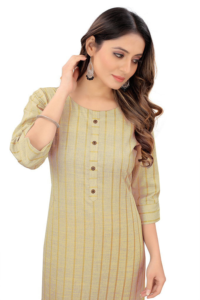 New Cotton Kurtis - Cotton, Sizes: M, L, Xl, Xxl, Bust: 32-38 In, Waist: 28-34 In, Length: 44 In, Color: Beige, Sleeve: 3/4, Ethnic Printed Design, Ideal For Spring & Winter