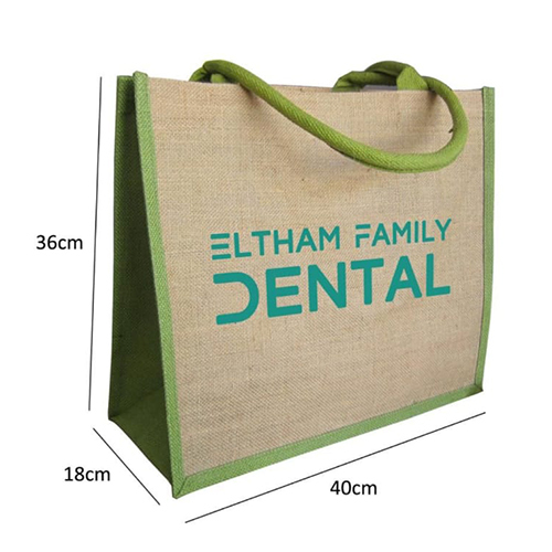 Designer Jute Bags - Printed Jute Material, Various Sizes Available | Brown Color, Hand Length Handle, Good Quality For Shopping