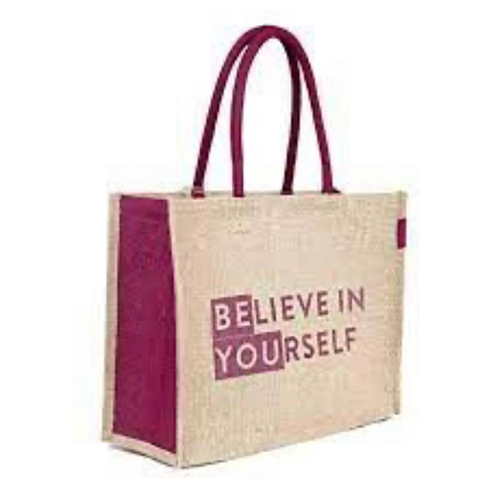 Designer Jute Bags - Printed Jute Material, Various Sizes Available | Brown Color, Hand Length Handle, Good Quality For Shopping
