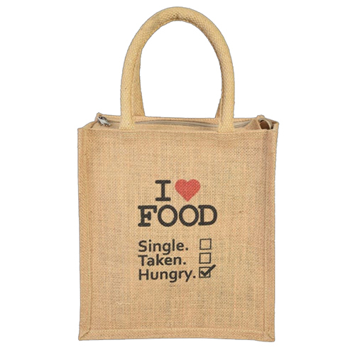 Designer Jute Bags - Printed Jute Material, Various Sizes Available | Brown Color, Hand Length Handle, Good Quality For Shopping