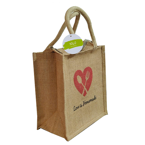 Designer Jute Bags - Printed Jute Material, Various Sizes Available | Brown Color, Hand Length Handle, Good Quality For Shopping