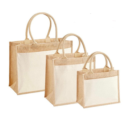 Designer Jute Bags - Printed Jute Material, Various Sizes Available | Brown Color, Hand Length Handle, Good Quality For Shopping