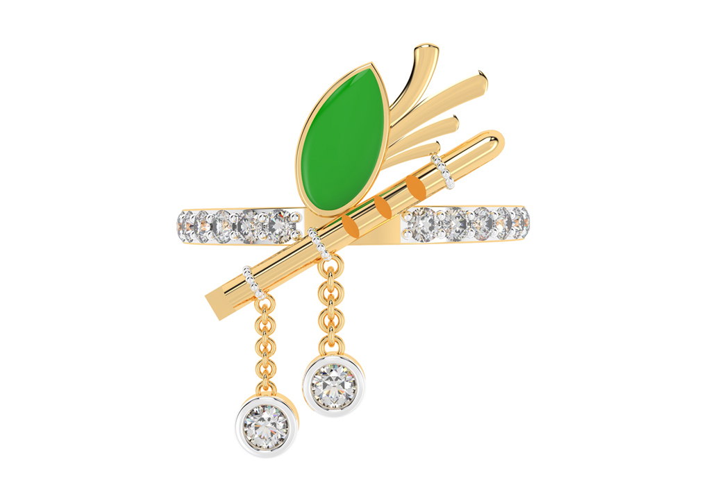 Krishna's Flute-inspired Diamond Ring - Diamond Carat Weight: 0.412 Carat