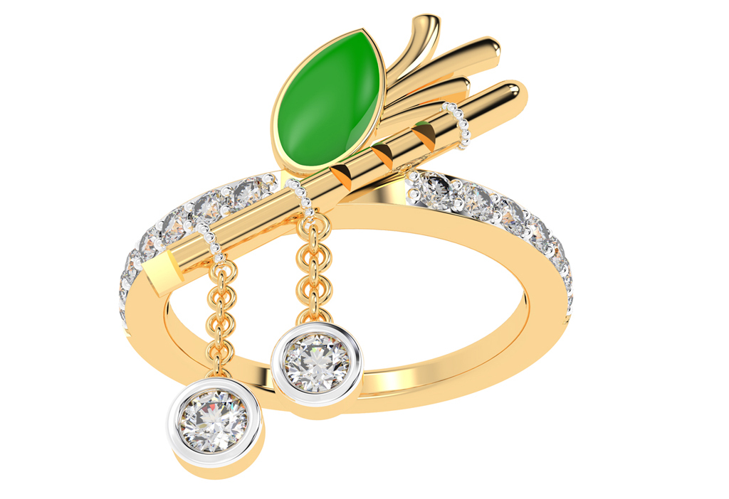 Krishna's Flute-inspired Diamond Ring - Diamond Carat Weight: 0.412 Carat