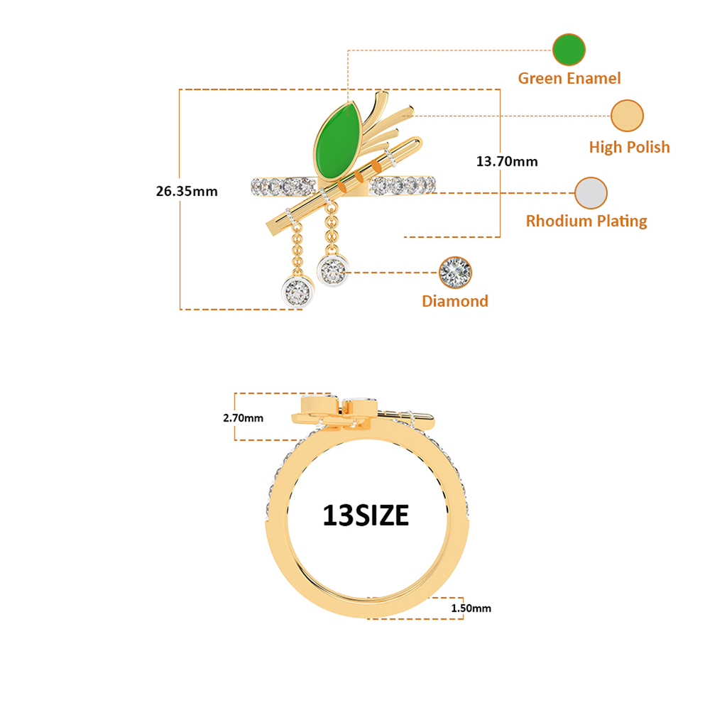Krishna's Flute-inspired Diamond Ring - Diamond Carat Weight: 0.412 Carat