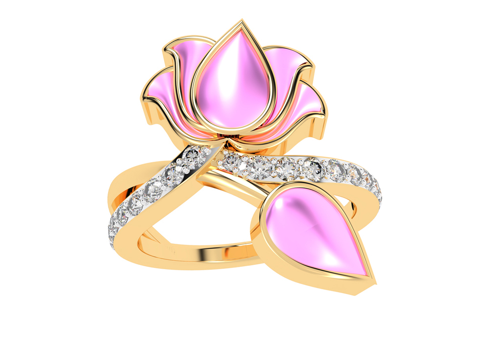 Exquisite Lotus Design Diamond Ring