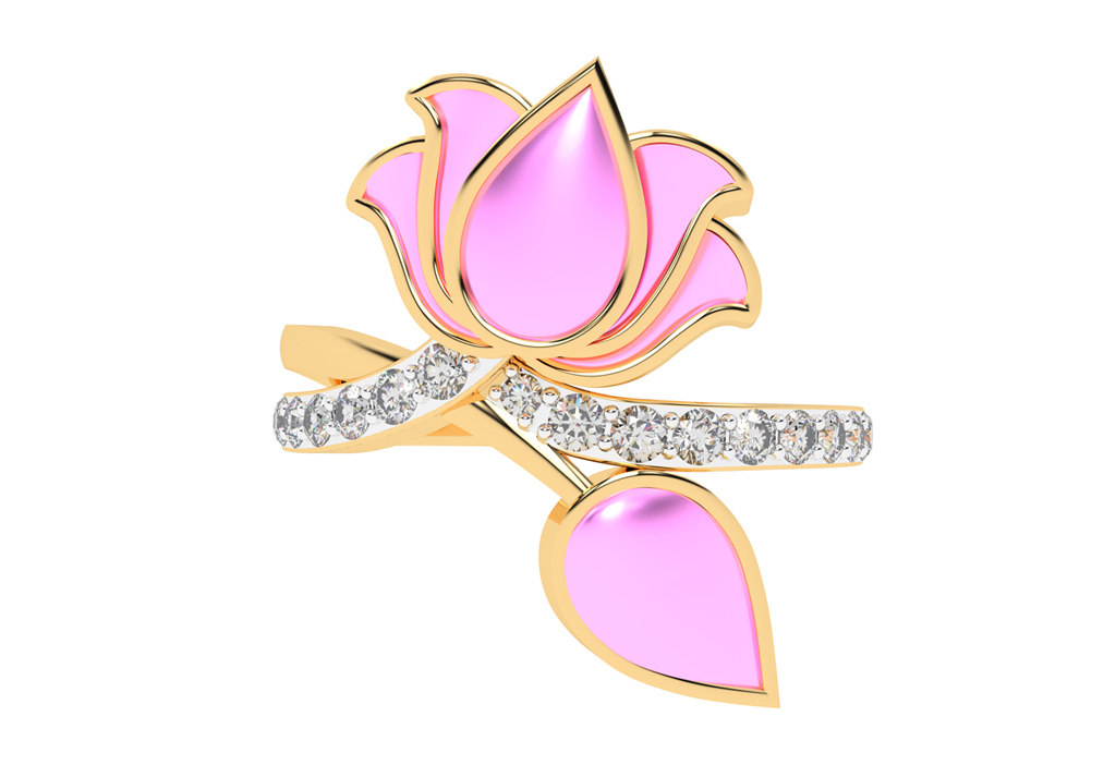 Exquisite Lotus Design Diamond Ring