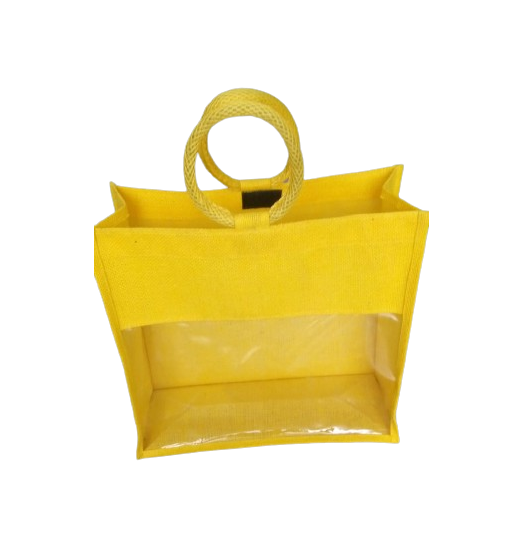 Laminated Jute Bag - 15x14x6 Inches | Yellow, Customizable Color And Logo, Ideal For Advertising, Gifts, And Shopping