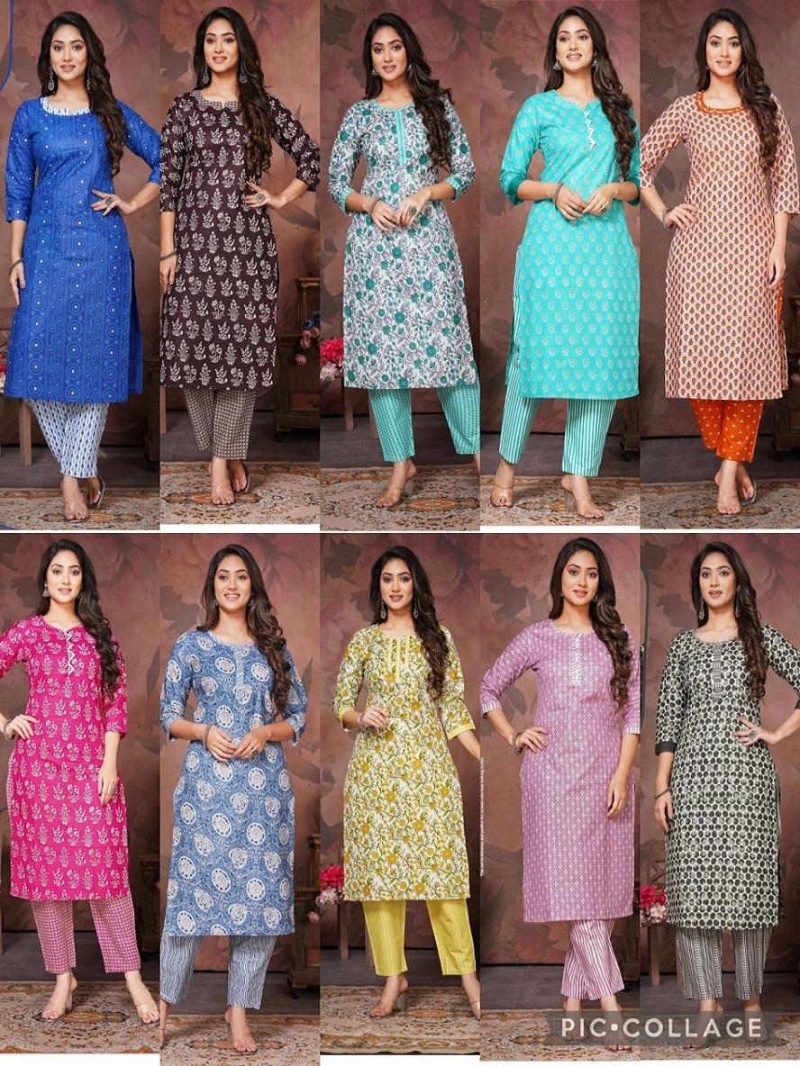 Shivay Kajol Vol-1 Kurti With Pant - Pure Cotton, Size L(40)/xl(42)/2xl(44) | Top Heavy And Bottom Heavy Printed Design