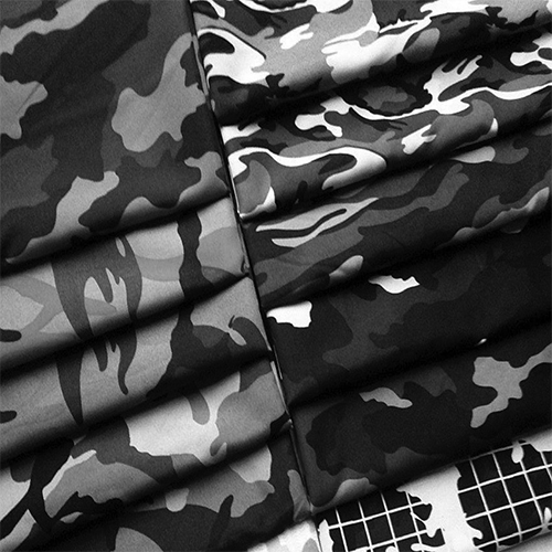 White/black Army Print Fabric