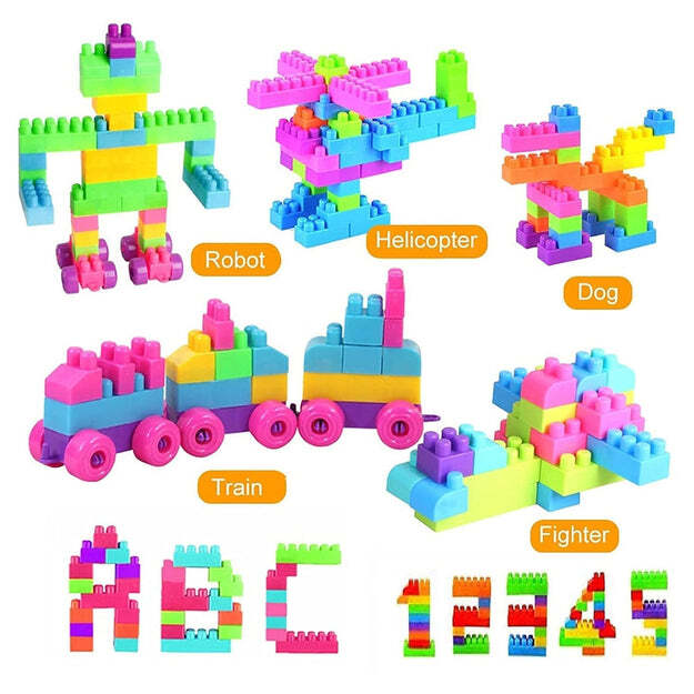 Building Blocks Set For Kids - 60 Multicolor Bricks, 22x21x7 Cm | Safe, No Burr, Portable Zippered Packet, Enhances Creativity And Intelligence