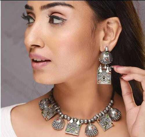 ARTIFICIAL EARRINGS - Metal, Standard Size, Silver Color | Traditional Ethnic Design, Oxidized Finish, Dangling Setting, Light Weight