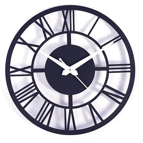 Decorative Wall Clock - MDF Material, 12x12 Inch Size, Black Color, Polished Surface, Round Shape, 200 Grams Weight | All-Purpose Design for Home Use