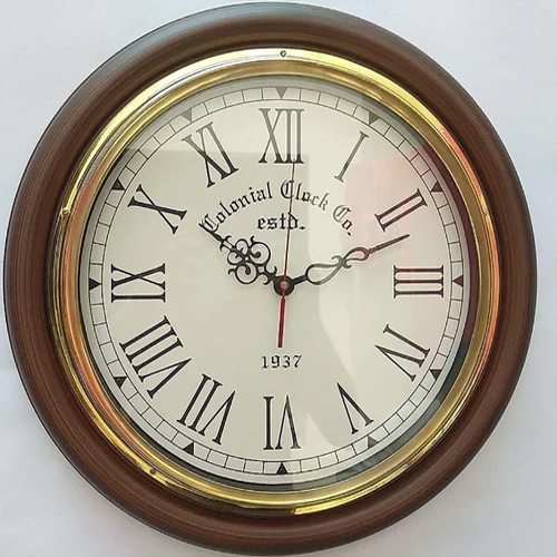 Antique Wooden Wall Clock - High-Quality Wood, 16 Inch Round Design, Polished Rich Brown Finish - Elegant Timepiece with Reliable Warranty