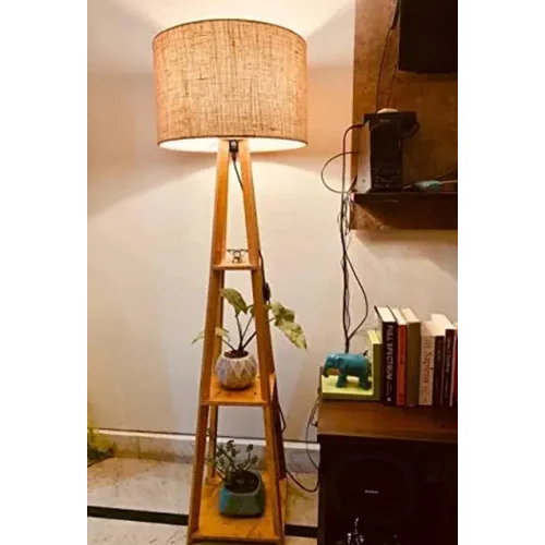 Brown Wooden Floor Lamp