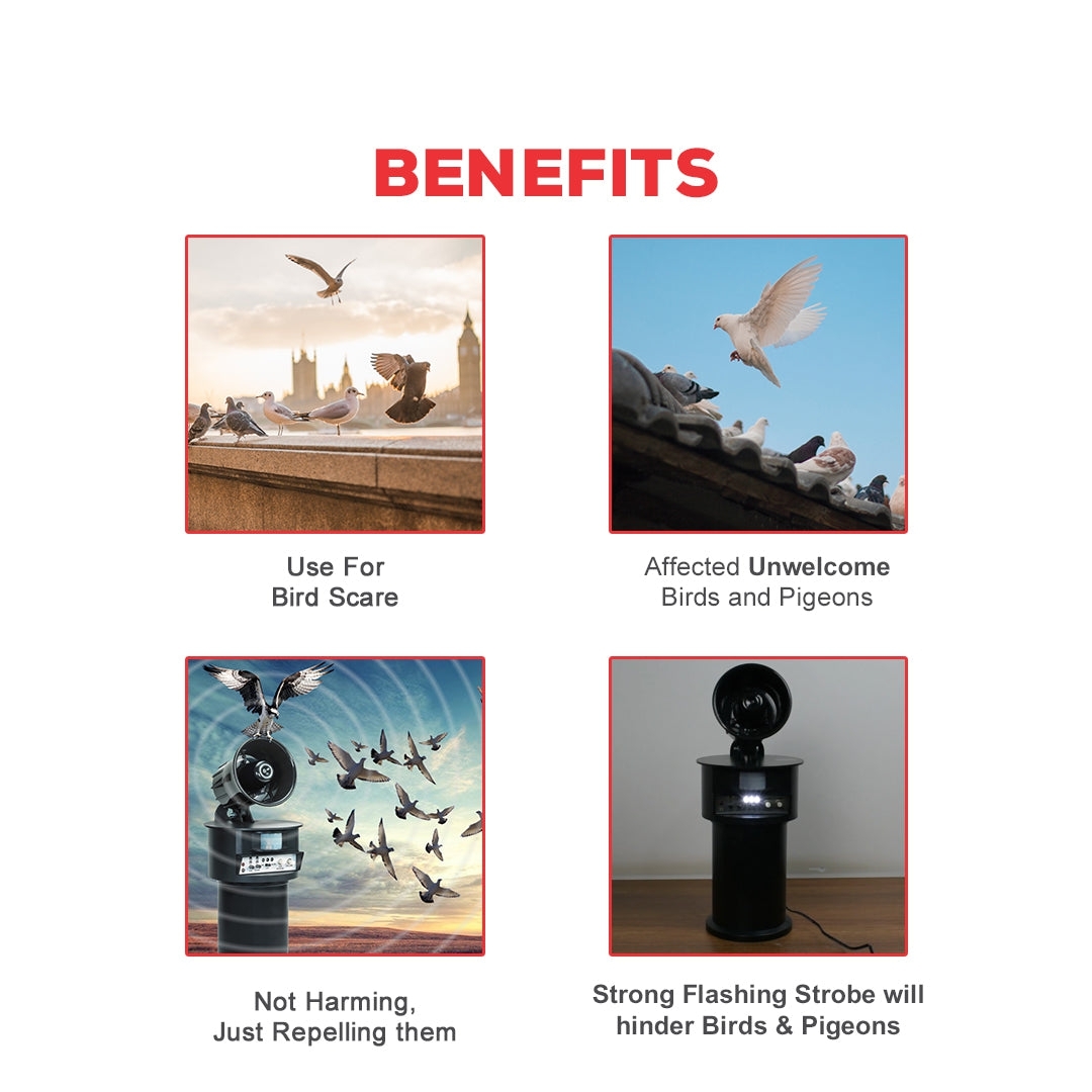 Pigeon Repeller - Abs Housing, 600sqft Coverage | Predatory Scare Sounds, Chemical-free Indoor & Outdoor Use