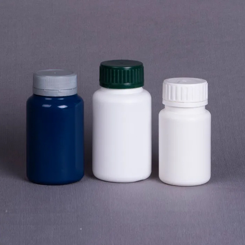 HDPE Round Tablet Containers - 100, 150, 160 cc Sizes, White & Blue Colors, Break Seal Screw Cap