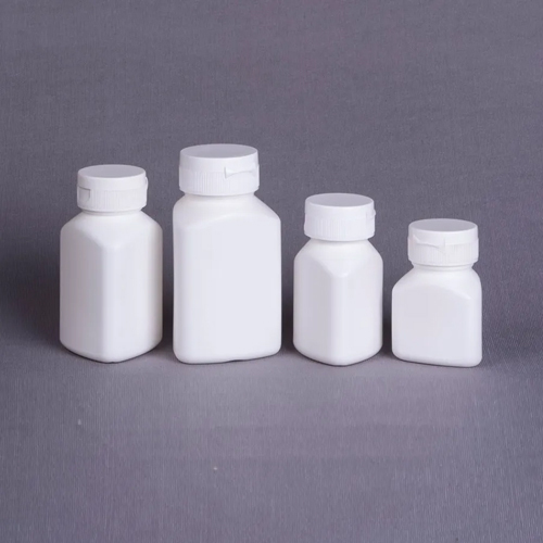 HDPE Triangular Tablet Containers - 50cc, 70cc, 100cc, 150cc Sizes | White Color, Square Shape, Narrow Flip Top Lid, Screw Cap Sealing