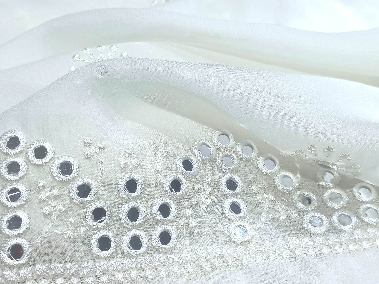 Dyeable Embroidered Mirror Work Dupatta Fabric - Pattern: Plain