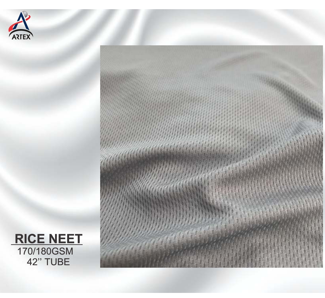 Rice Net Fabric - Rice Net Polyester, 42 Inch Width, Elegant Grey Color, Customizable Weight For Garment Industry