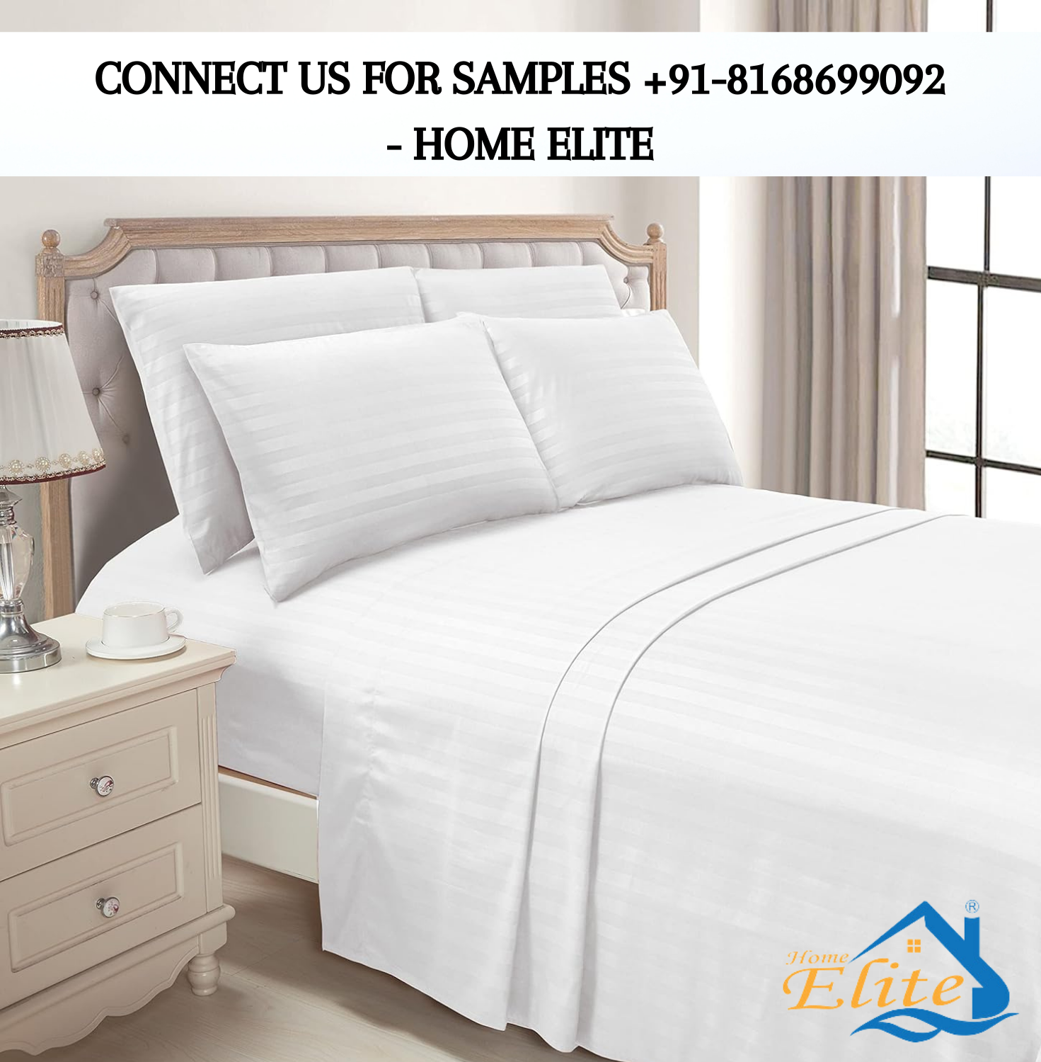 Stripe Bedsheet - Microfiber, Queen Size, White Color | 400 Thread Count, Includes 2 Pillow Covers